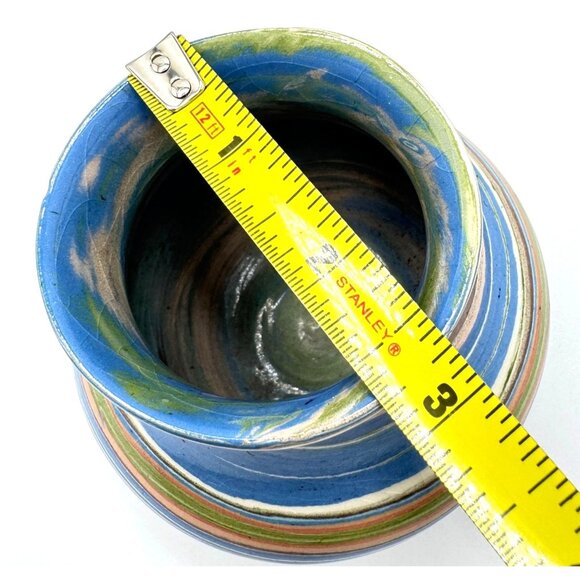 Handcrafted Multicolor Swirl Ceramic Vase 4" Tall - Picture 3 of 8